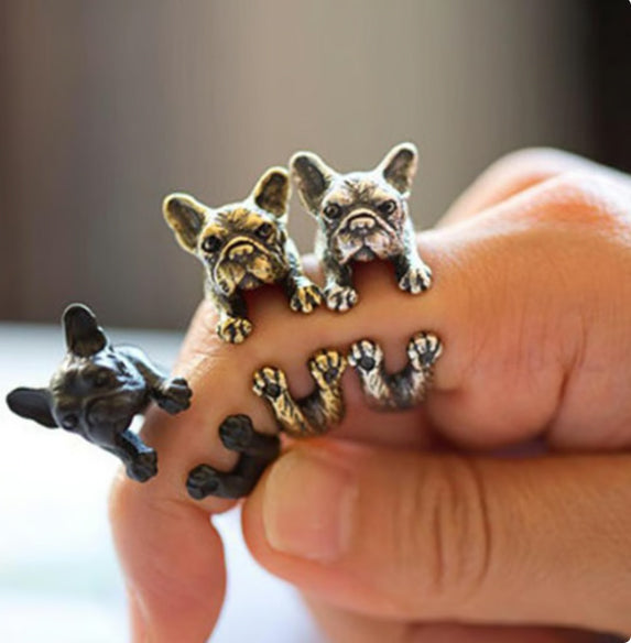Zinc Alloy French BullDog Ring