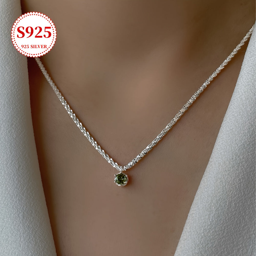 S925 Sterling Silver Olive Green Cubic zirconia Elegant