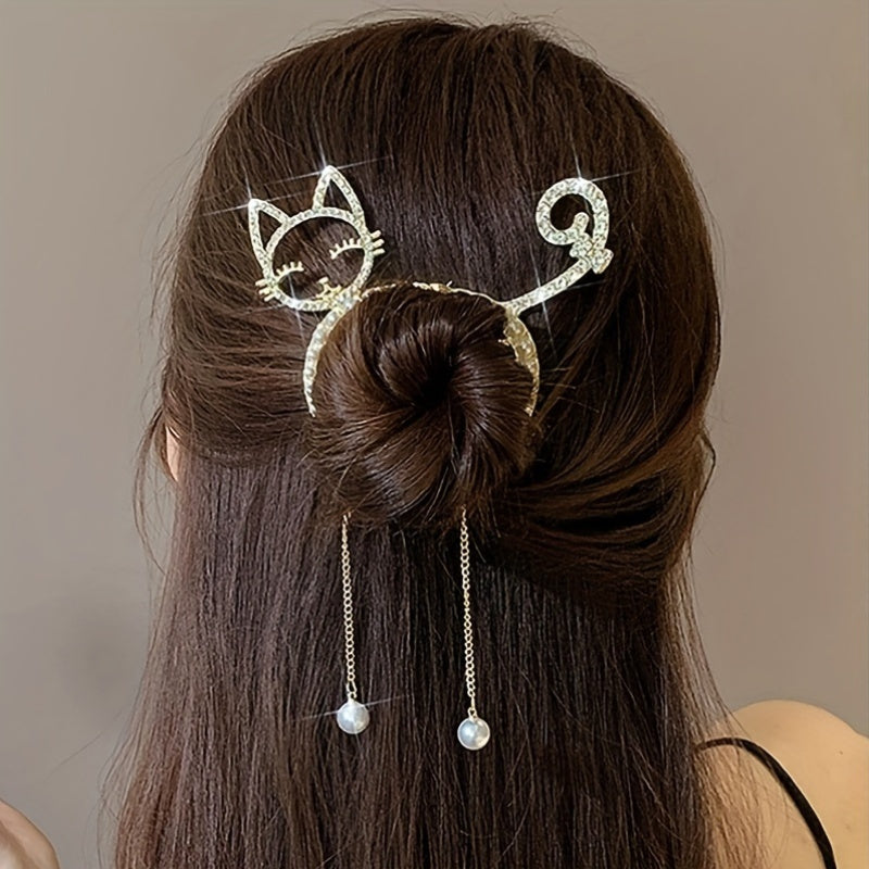 Elegant Alloy Hair Clip with Rhinestone Cat