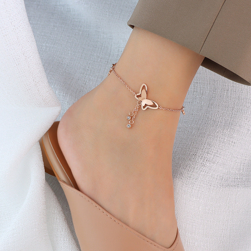 Titanium Steel 18K Butterfly Anklet