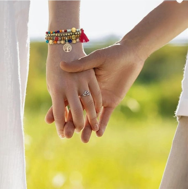 4PCs Bohemia tree of life charm beaded bracelet