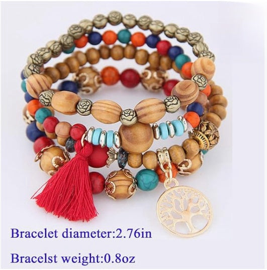 4PCs Bohemia tree of life charm beaded bracelet