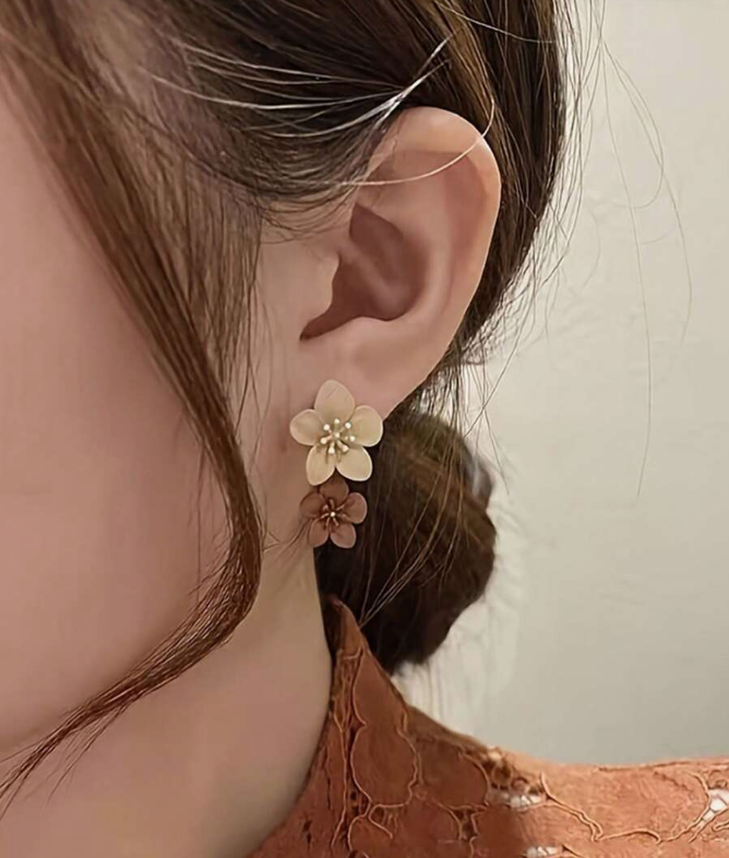 Brown Two Color Flower Earrings