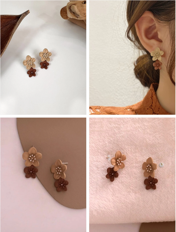 Brown Two Color Flower Earrings