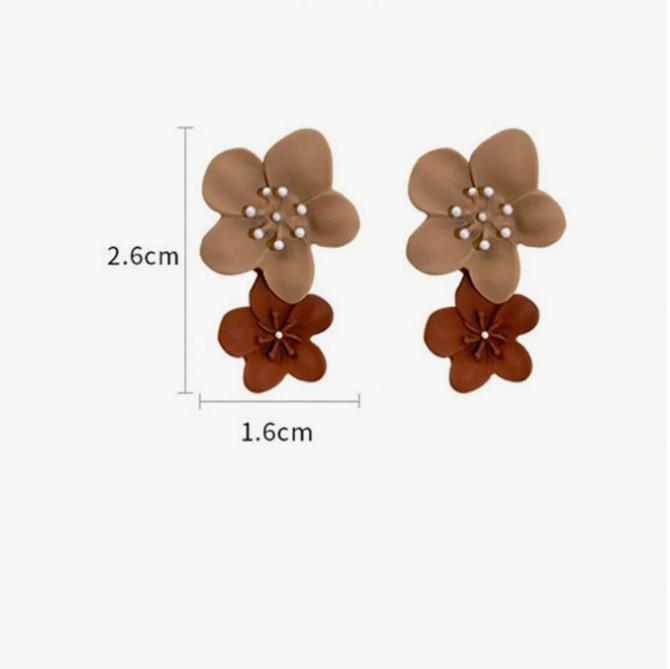Brown Two Color Flower Earrings