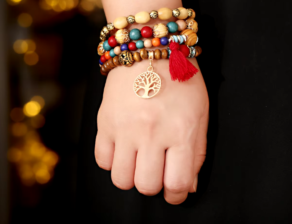 4PCs Bohemia tree of life charm beaded bracelet