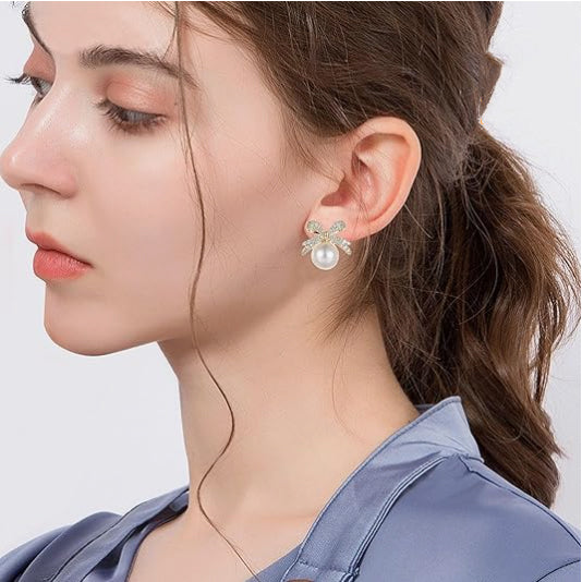 Bowknot And Faux Pearl earrings