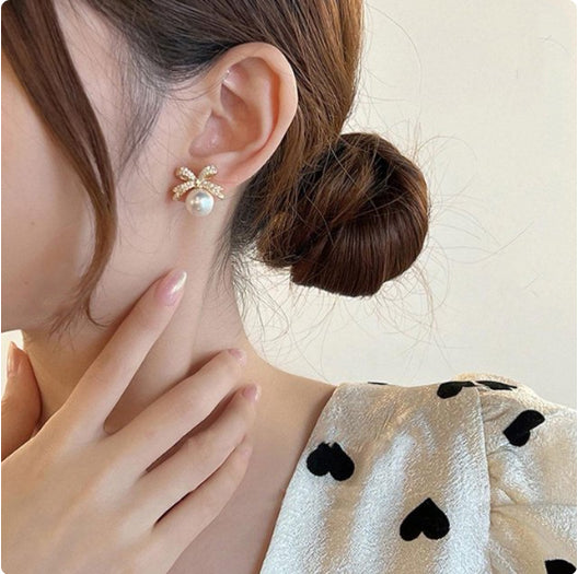 Bowknot And Faux Pearl earrings