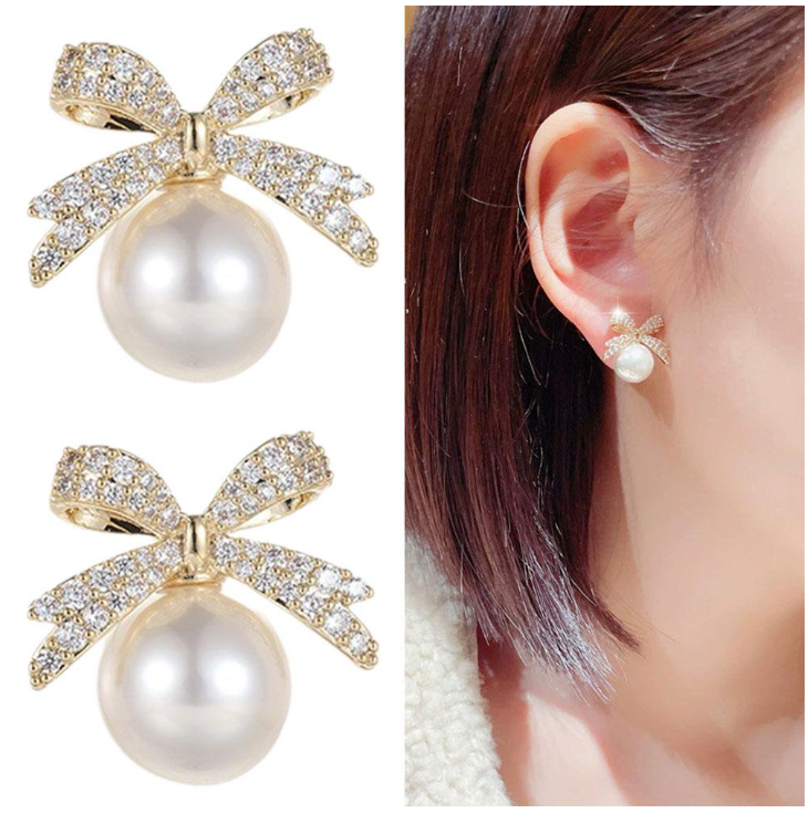 Bowknot And Faux Pearl earrings