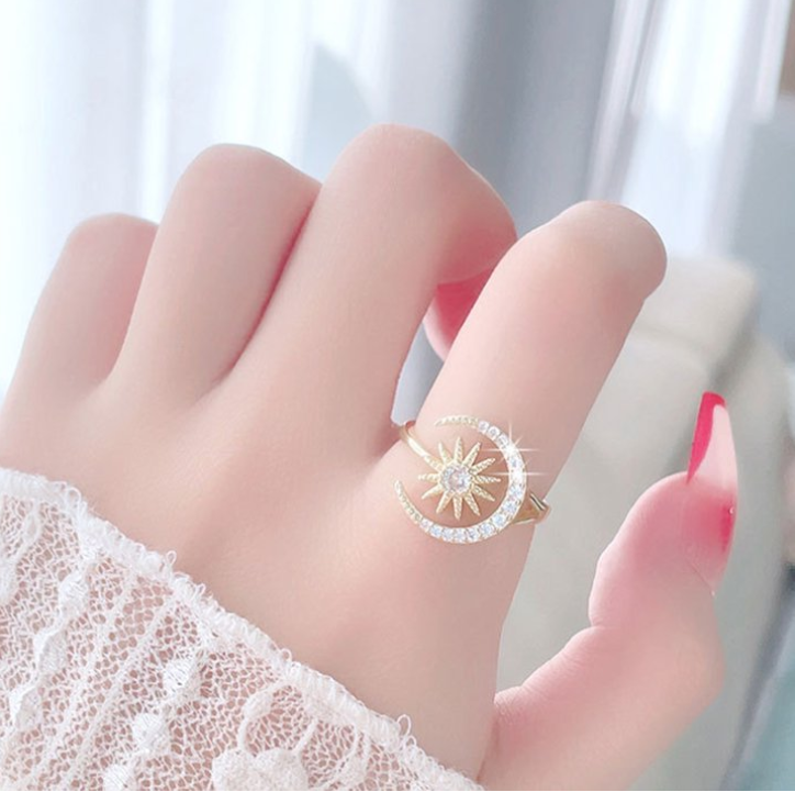 Crystal star and moon ring