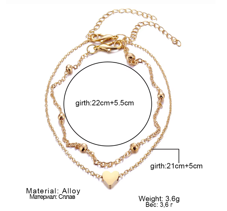 Layered Heart Anklet