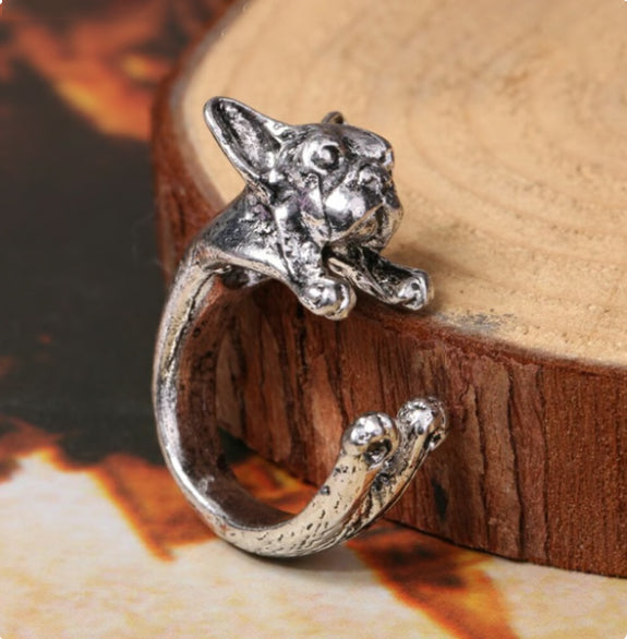 Zinc Alloy French BullDog Ring
