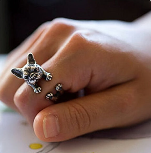 Zinc Alloy French BullDog Ring
