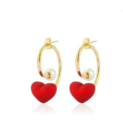 Red Heart-shaped Pearl Earrings