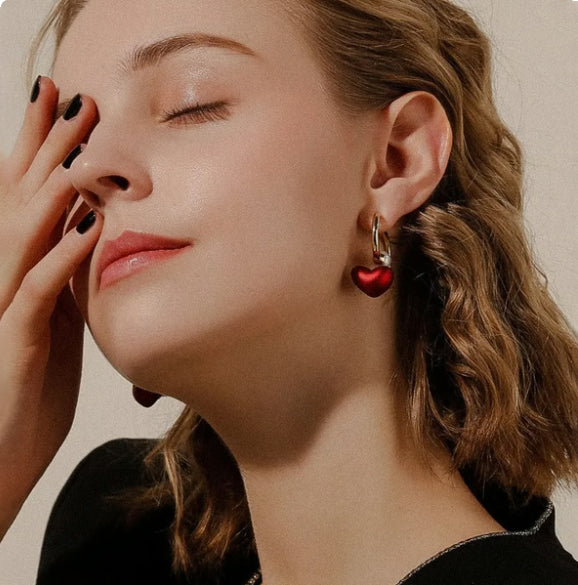 Red Heart-shaped Pearl Earrings
