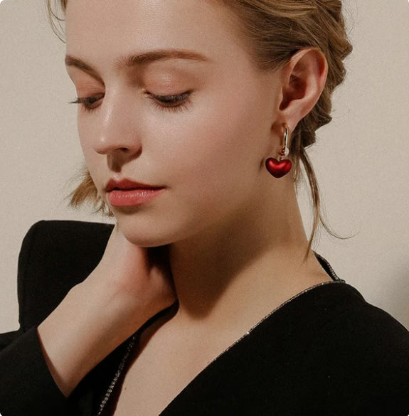 Red Heart-shaped Pearl Earrings