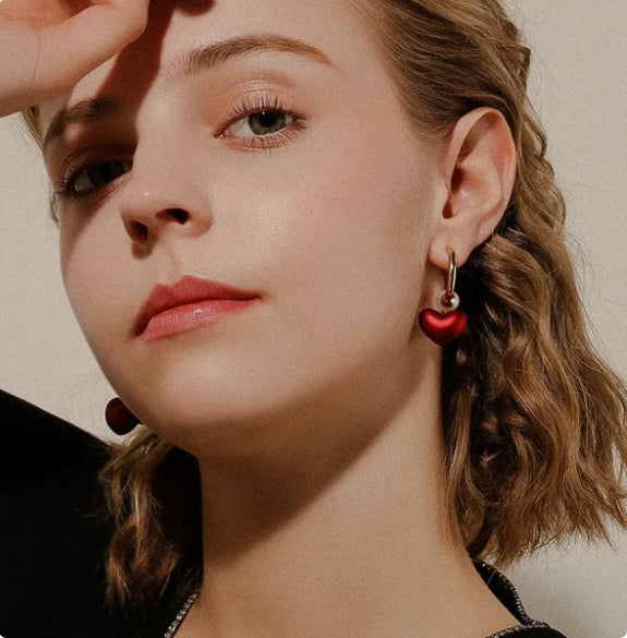Red Heart-shaped Pearl Earrings