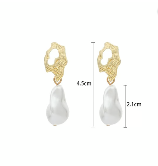Gold Plated Imitation Baroque Pearl Earrings