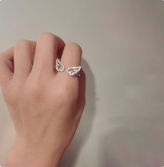 Adjustable Zircon Angel Wings Ring