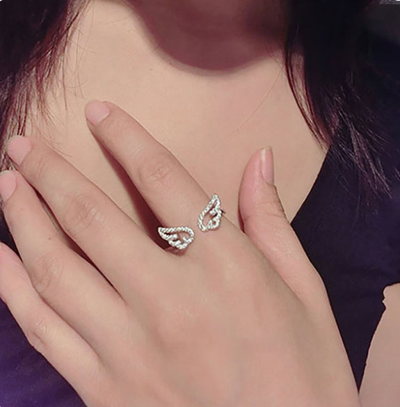 Adjustable Zircon Angel Wings Ring
