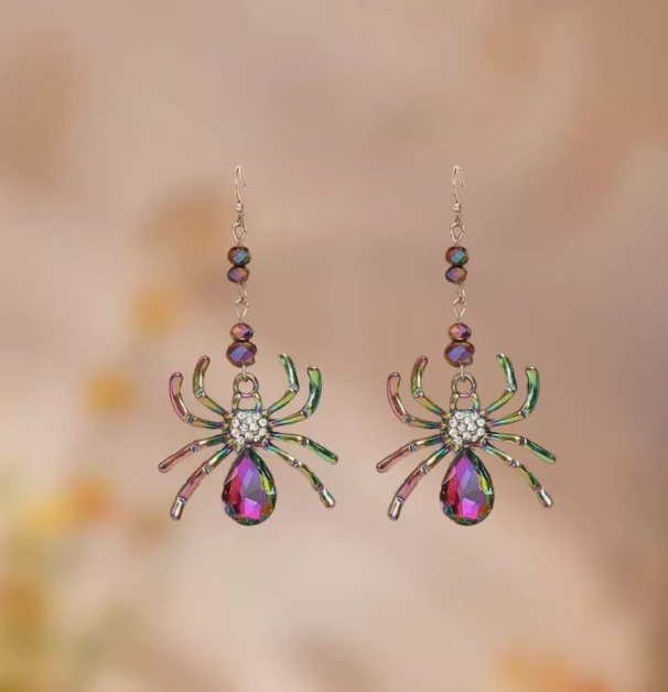 Colourful Rhinestone Spider Earrings