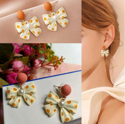 Pearl Polka Dot Bow Earrings