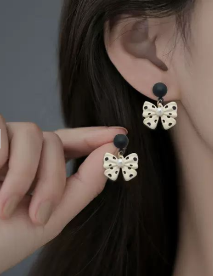 Pearl Polka Dot Bow Earrings