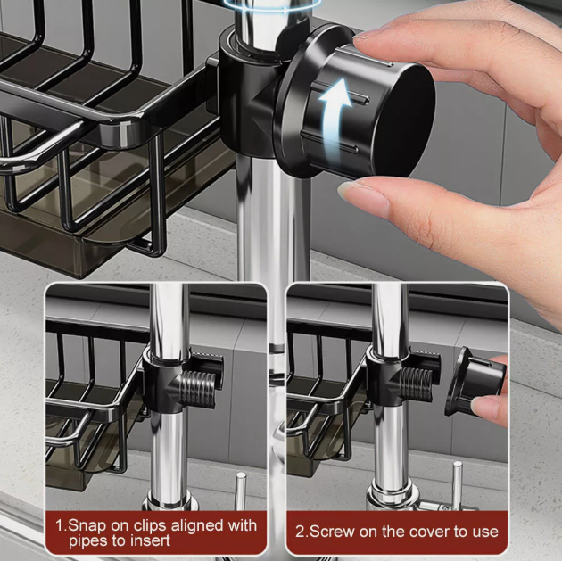 Kitchen Sink Aluminum Hanging Drain Rack With Hook(Black)