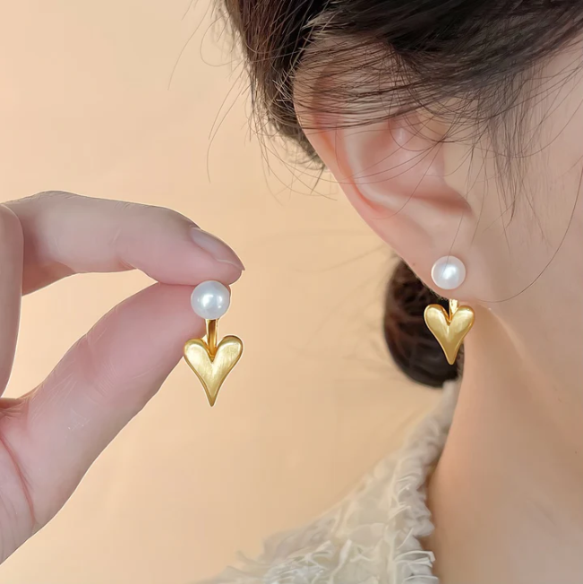 Arrow Heart Pearl Earrings
