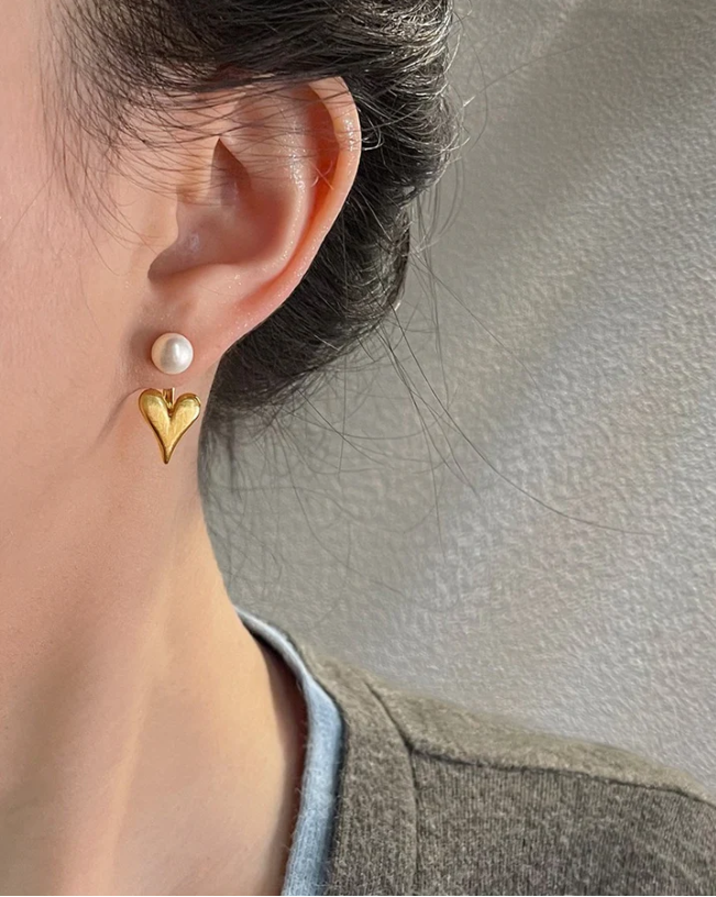 Arrow Heart Pearl Earrings
