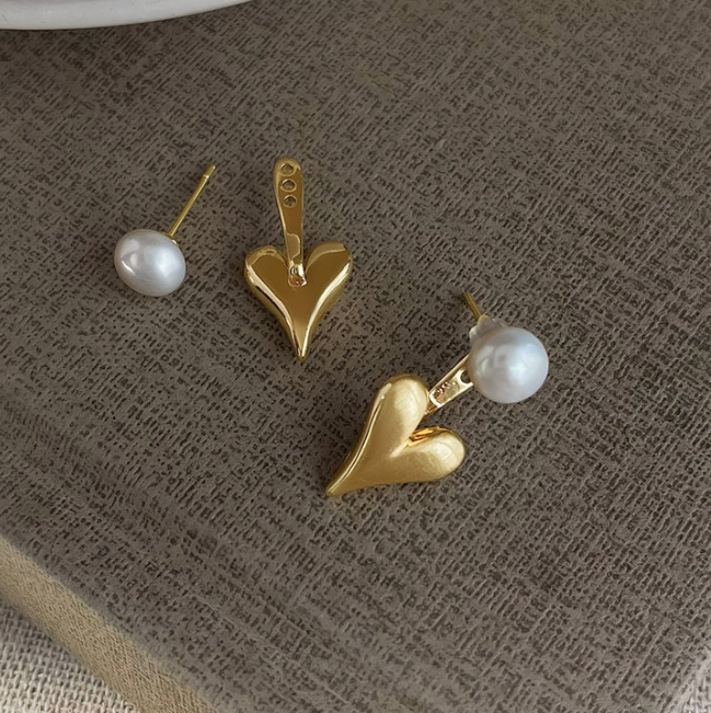 Arrow Heart Pearl Earrings
