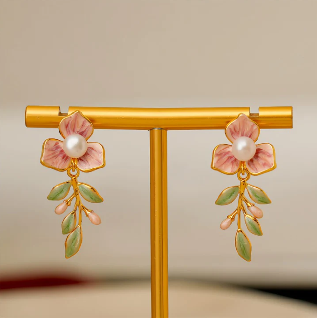 18K gold Flower pearl earrings