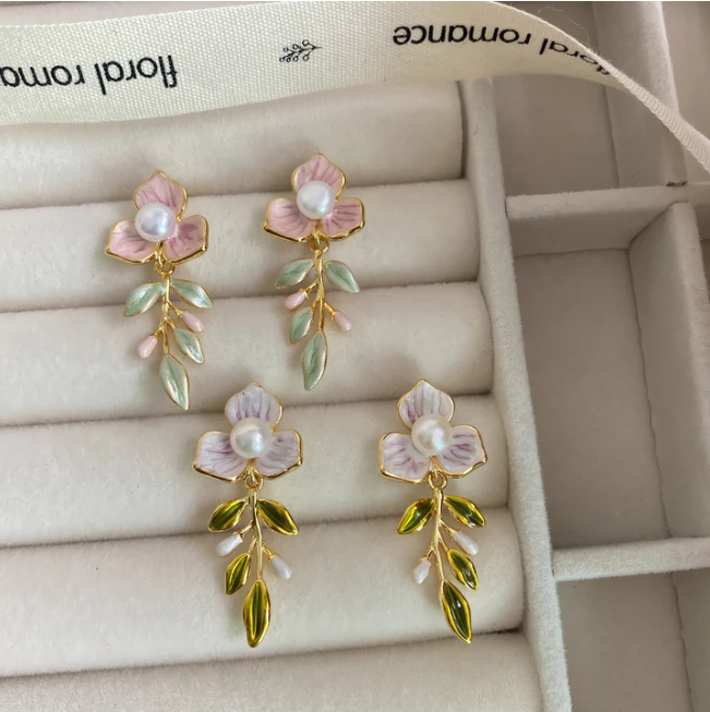 18K gold Flower pearl earrings