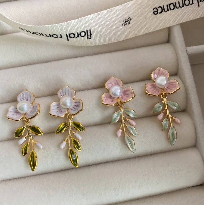 18K gold Flower pearl earrings