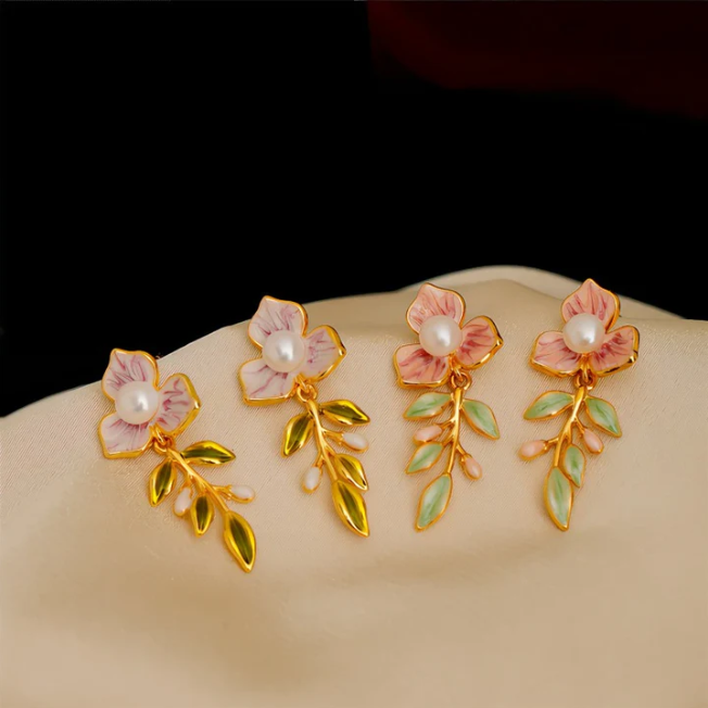 18K gold Flower pearl earrings