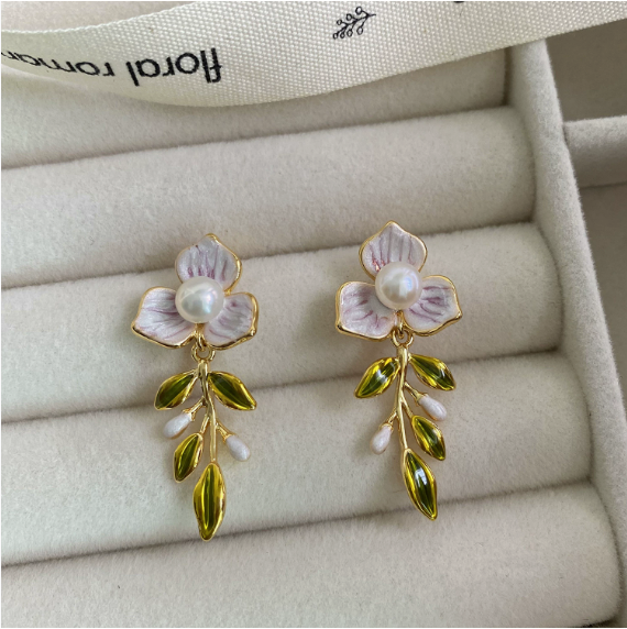 18K gold Flower pearl earrings