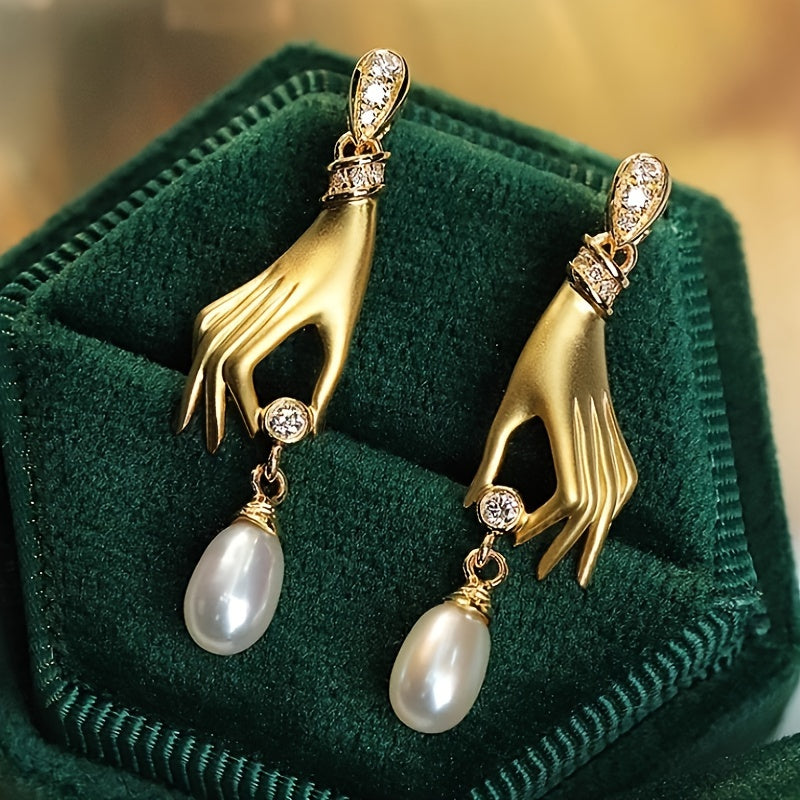 Zircon Lucky Hand Pearl Earrings