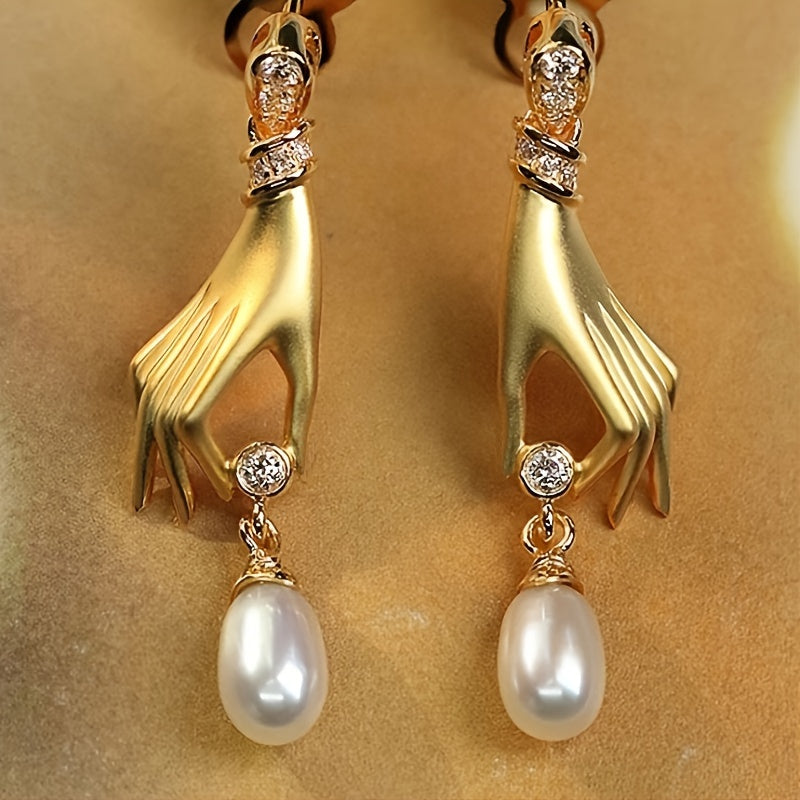 Zircon Lucky Hand Pearl Earrings