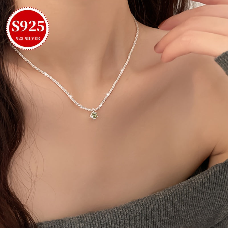 S925 Sterling Silver  Olive Green Cubic zirconia Elegant