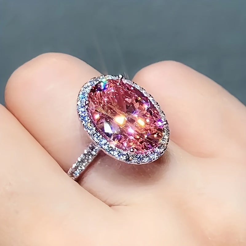 Oval Cut Fancy Pink Zirconia Engagement Ring