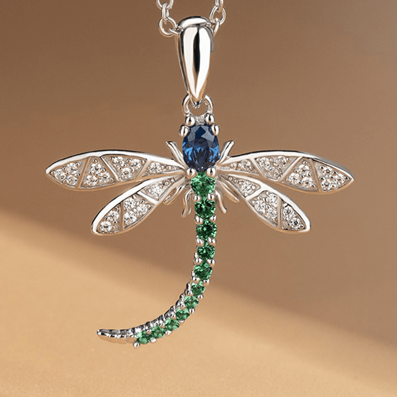 Cute Zircon Dragonfly Pendant Necklace