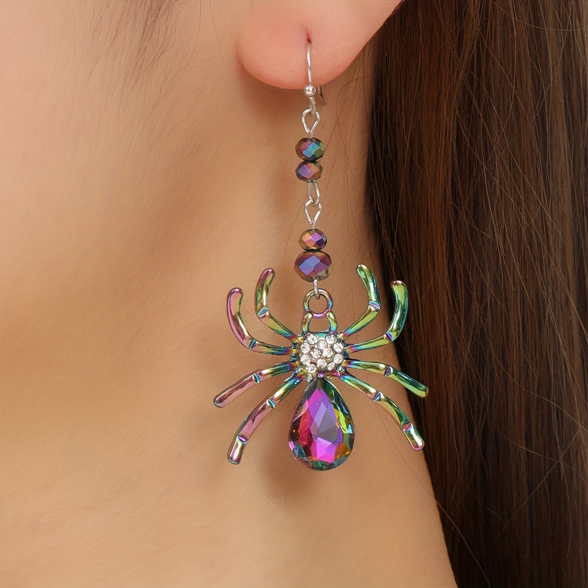 Colourful Rhinestone Spider Earrings