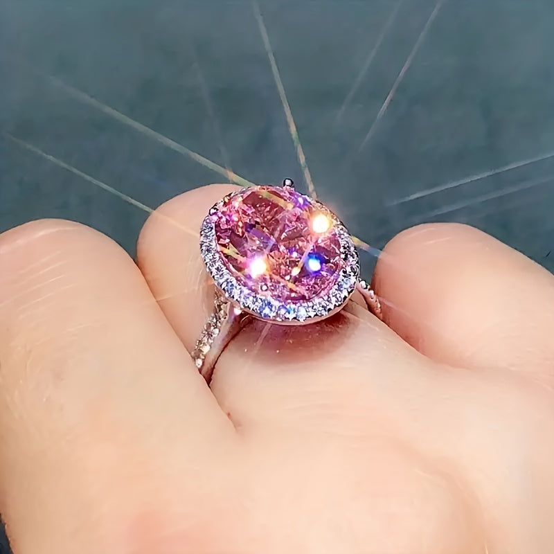 Oval Cut Fancy Pink Zirconia Engagement Ring
