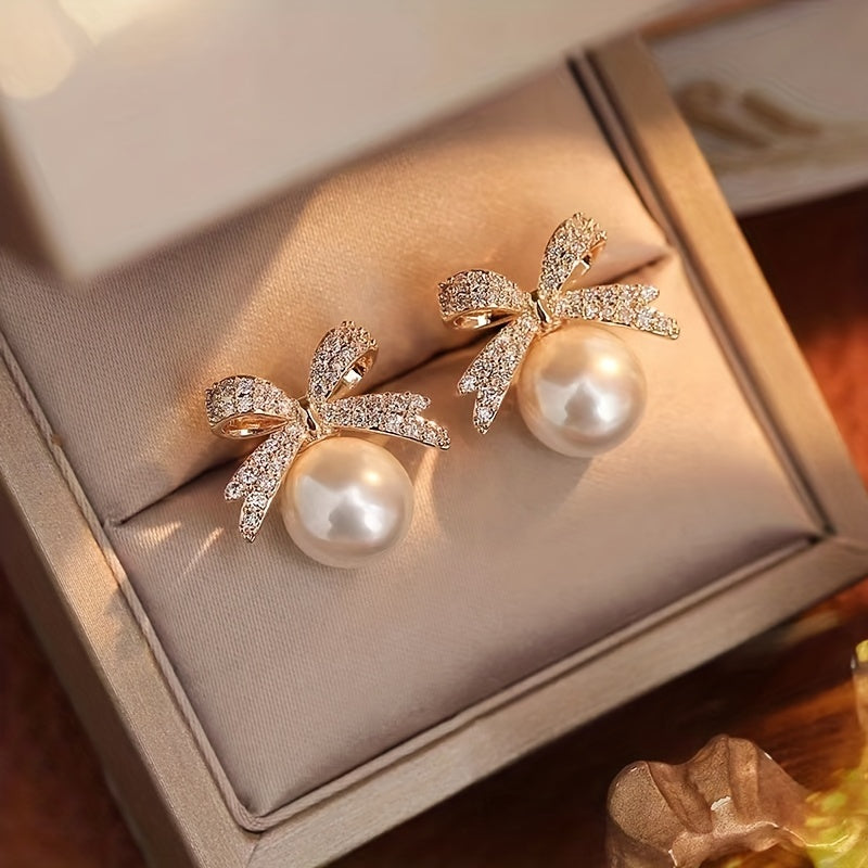 Bowknot And Faux Pearl earrings