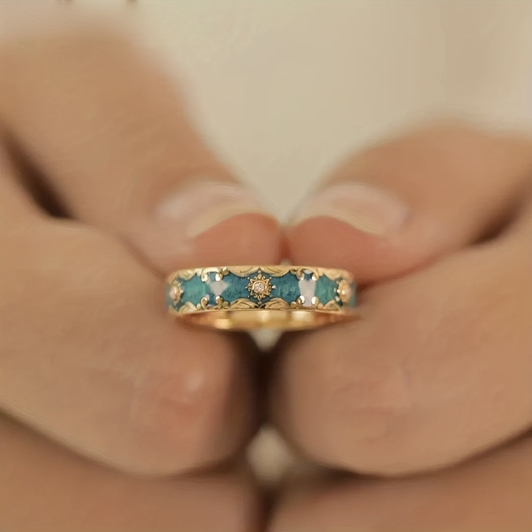 Vintage Enamel Zirconia Ring