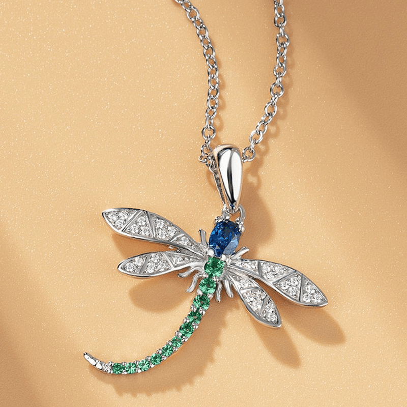 Cute Zircon Dragonfly Pendant Necklace