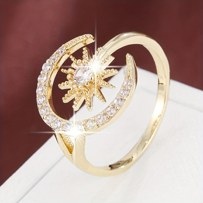Crystal star and moon ring