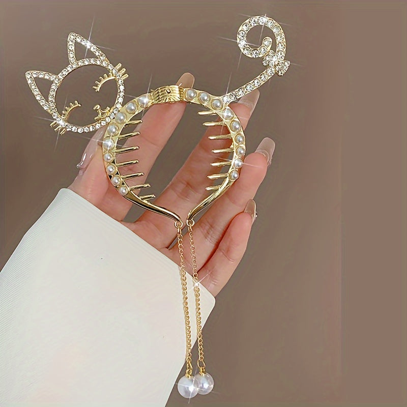 Elegant Alloy Hair Clip with Rhinestone Cat