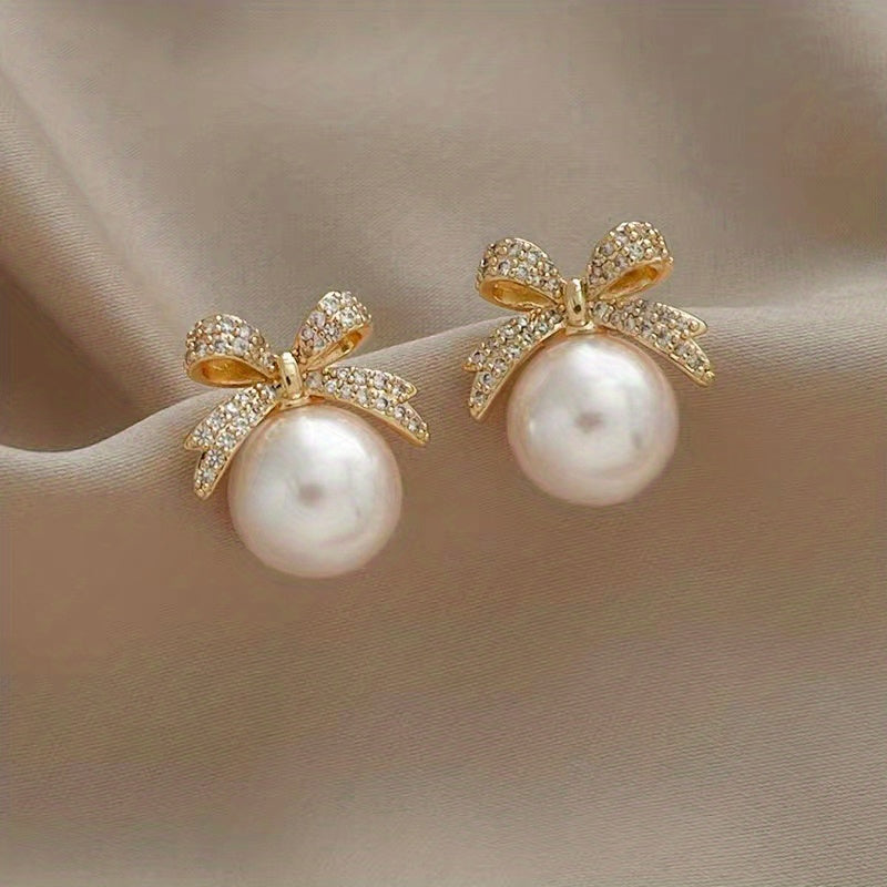 Bowknot And Faux Pearl earrings