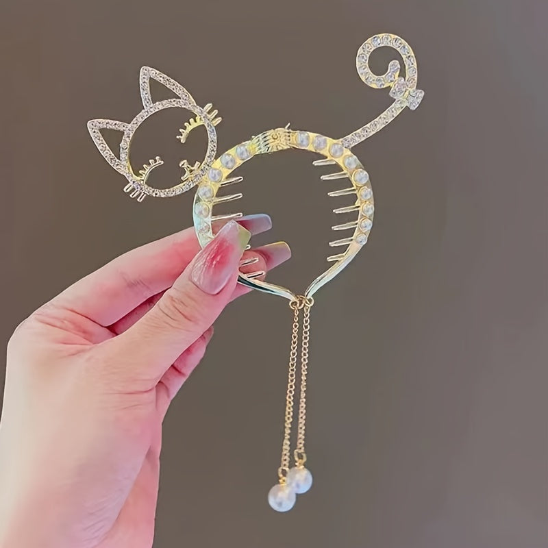 Elegant Alloy Hair Clip with Rhinestone Cat
